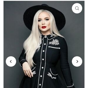 Black Western-Inspired Button Dress with White Piping